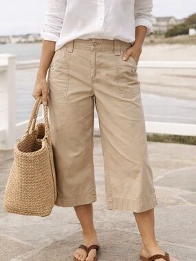 Lauren Ralph Lauren Khaki Capri Pants Women’s Size 10 Cotton Cropped Wide Leg